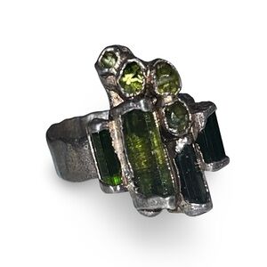 Vintage C+R 99% Silver Green Tourmaline Ring Size 6